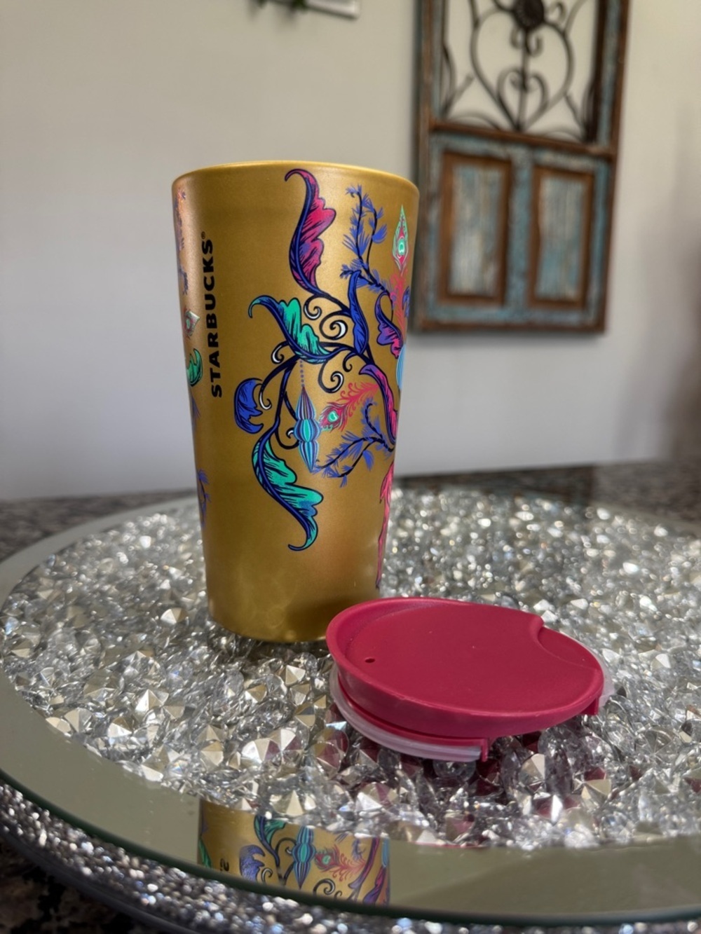 Starbucks 2024 holiday pink gold  deer Tumbler with Multicolor Floral NWT